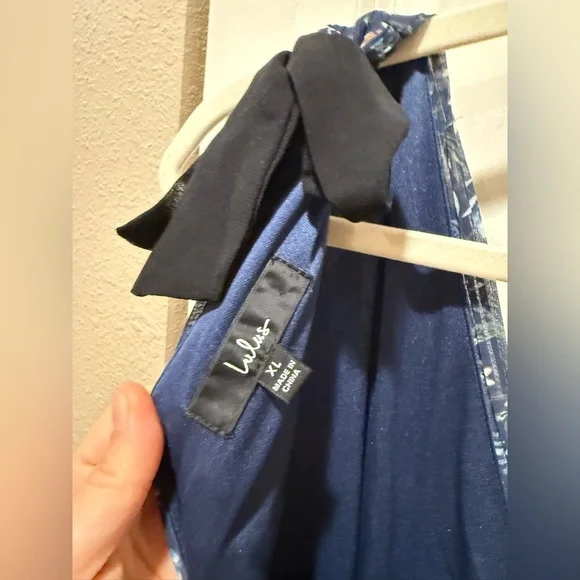 Lulu's Navy Floral Tiered Maxi Dress with Black Shoulder Ties - Picture 12 of 15